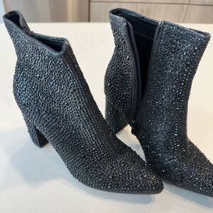 Elegant Black Rhinestone Ankle Boots